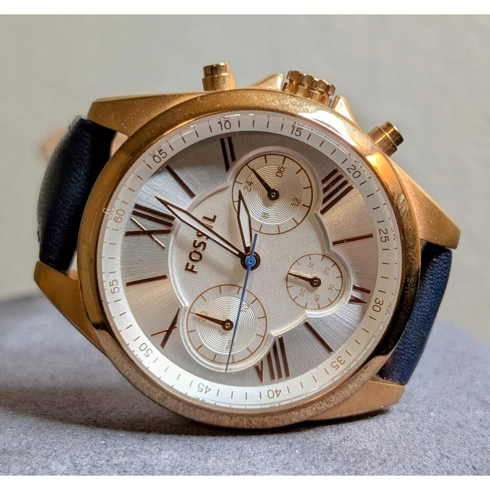 Fossil Watch BQ3121 Rose Gold Navy Chronograph Watch Leather Strap